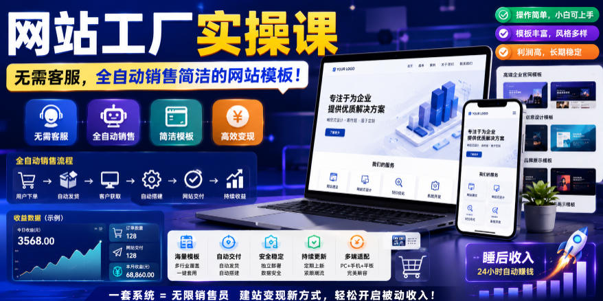 网站工厂实操课，无需客服，网站模板自动赚钱！【原创双语字幕】-我爱项目网