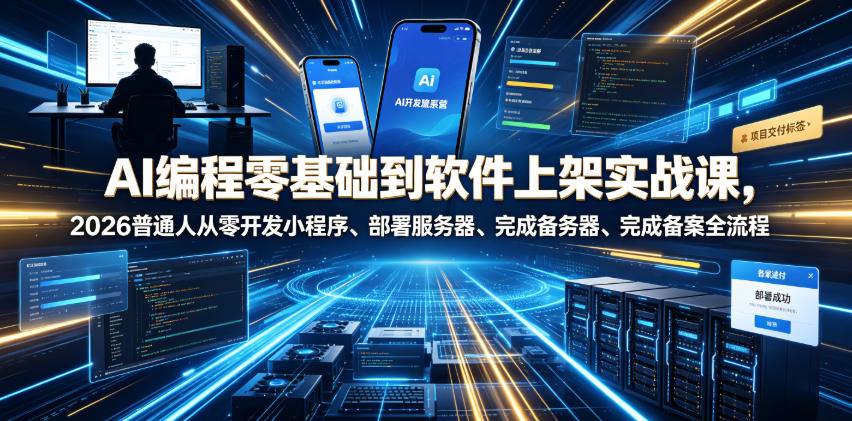 AI编程零基础到软件上架实战课，2026普通人从零开发小程序、部署服务器、完成备案全流程项目落地教程-我爱项目网