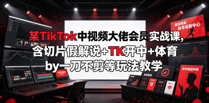 某TikTok中视频大佬会员实战课，含切片假解说+TK开中+体育by一刀不剪等玩法教学-我爱项目网