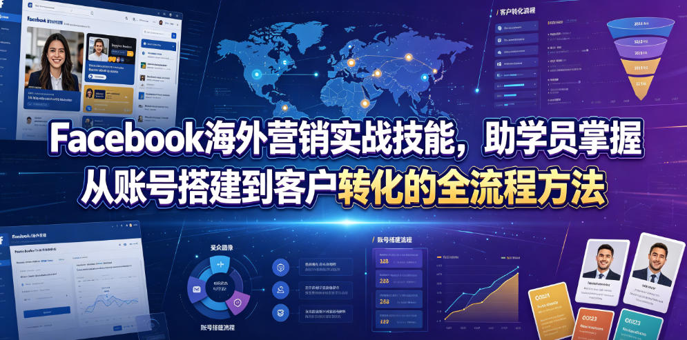 Facebook海外营销实战技能，助学员掌握从账号搭建到客户转化的全流程方法-我爱项目网