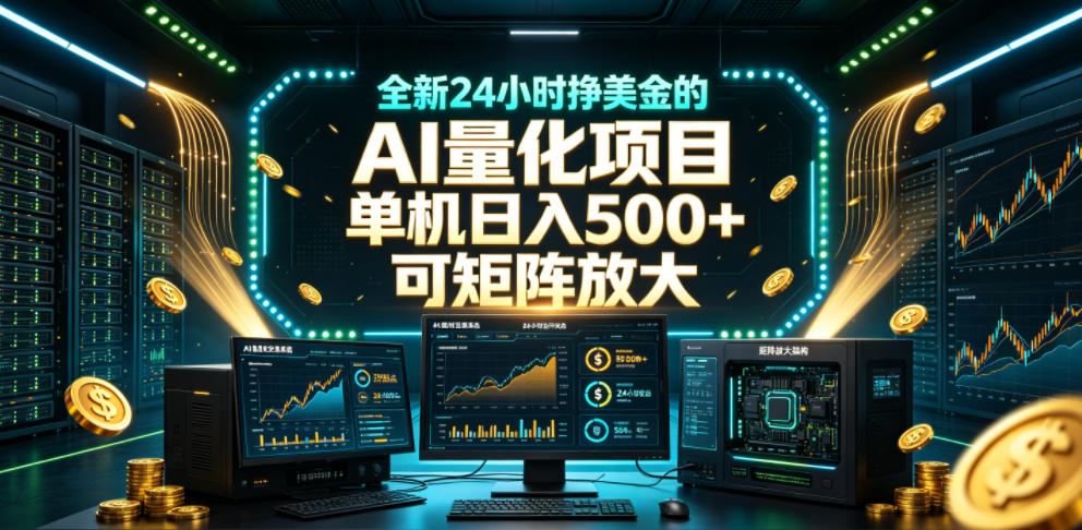 全新24小时挣美金的AI量化项目，单机日入500+，每天见收益，可矩阵放大【揭秘】-我爱项目网