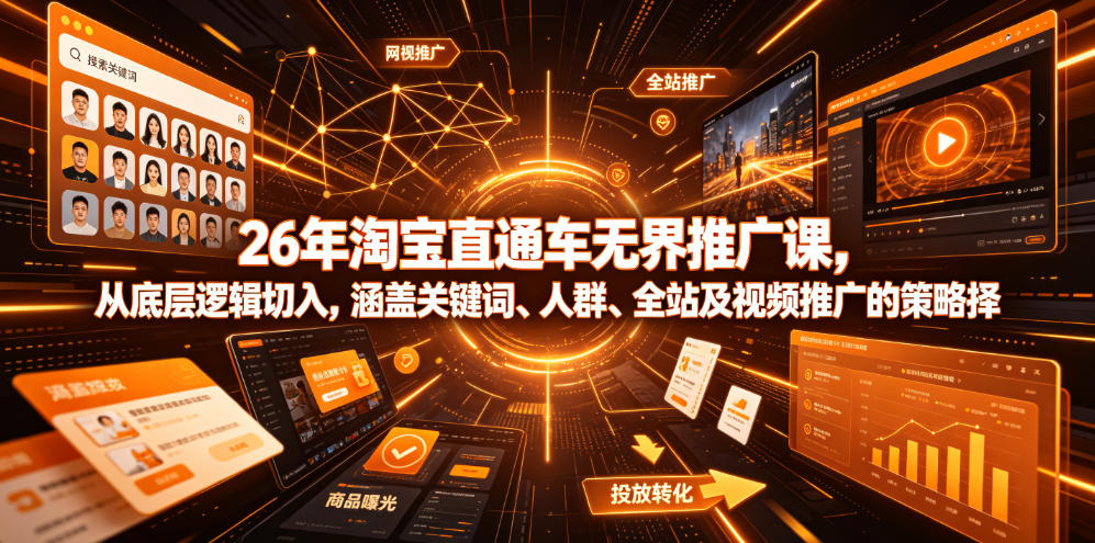 26年淘宝直通车无界推广课，从底层逻辑切入，涵盖关键词、人群、全站及视频推广的策略选择-我爱项目网
