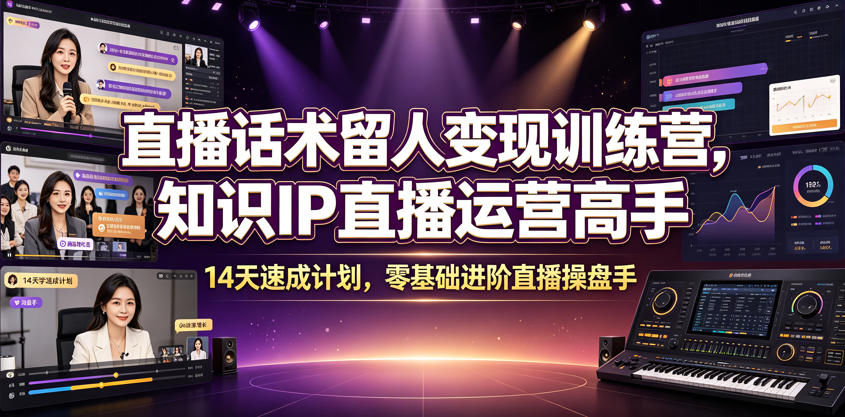 直播话术留人变现训练营，知识IP直播运营高手，14天速成计划，零基础进阶直播操盘手-我爱项目网