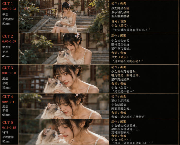 图片[2]-美女和猫故事提示词，人物一致性提示词+故事板-我爱项目网