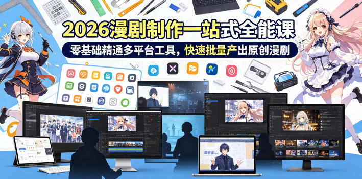 2026 AI漫剧制作一站式全能课，零基础精通多平台工具，快速批量产出原创漫剧-我爱项目网