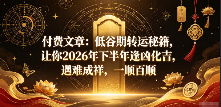 付费文章：低谷期转运秘籍，让你2026年下半年逢凶化吉，遇难成祥，一顺百顺-我爱项目网