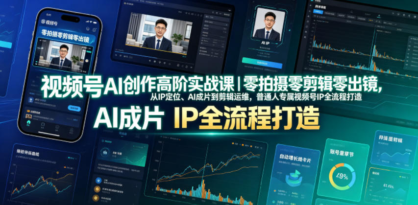视频号AI创作高阶实战课｜零拍摄零剪辑零出镜，从IP定位、AI成片到剪辑运维，普通人专属视频号IP全流程打造-我爱项目网