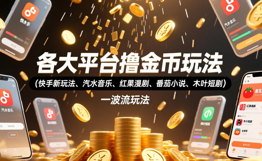 各大平台撸金币玩法（快手新玩法、汽水音乐、红果漫剧、番茄小说、木叶短剧），一波流玩法（收费398元的教程）-我爱项目网