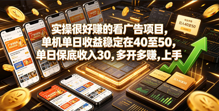 实操很好賺的看广告项目，单机单日收益稳定在40至50，单日保底收入30，多开多賺，上手就能变现【揭秘】-我爱项目网
