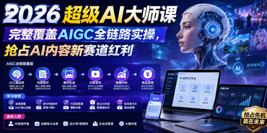 2026超级AI大师课，完整覆盖AIGC全链路实操，抢占AI内容新赛道红利-我爱项目网