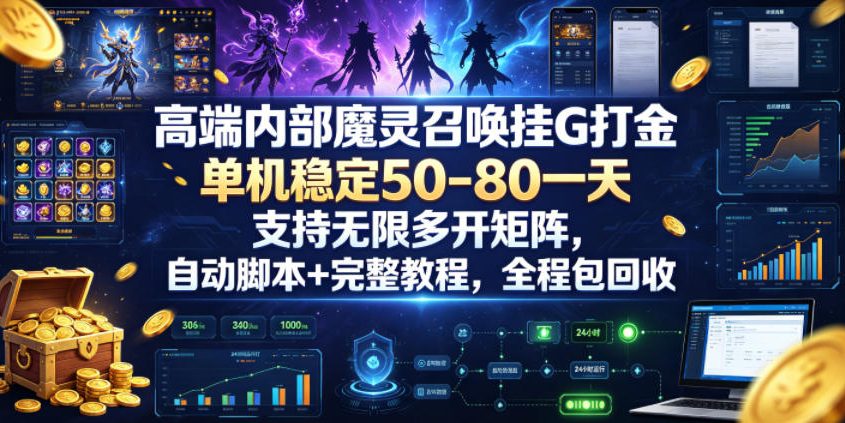高端内部魔灵召唤挂G打金,单机稳定50-80一天,支持无限多开矩阵,自动脚本+完整教程,全程包回收【揭秘】-我爱项目网