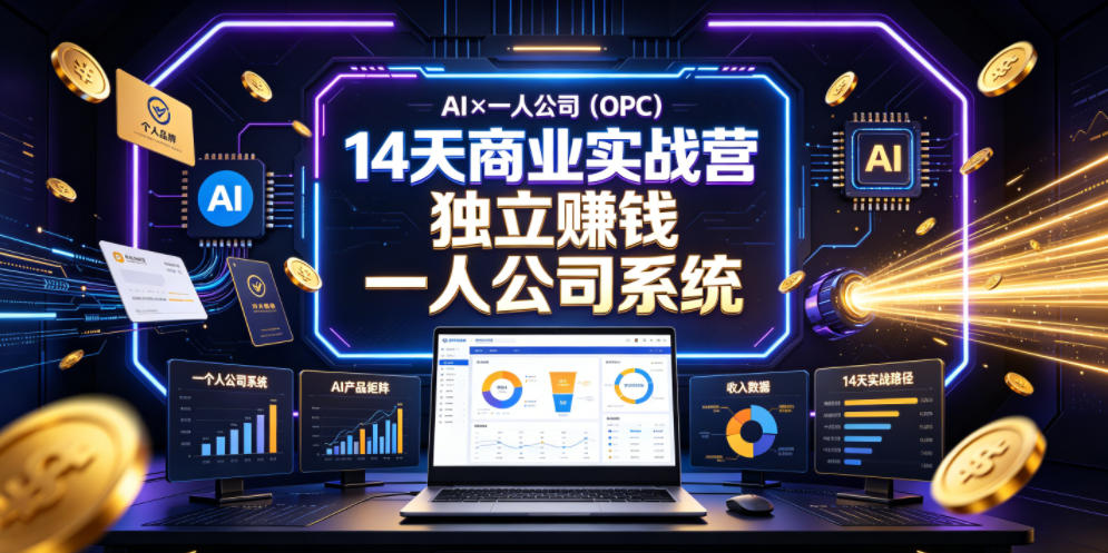 AI×一人公司（OPC）14天商业实战营，用AI帮你搭建一个属于你自己的、能独立賺钱的一人公司系统-我爱项目网