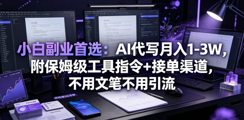 小白副业首选：AI代写月入1-3W，附保姆级工具指令+接单渠道，不用文笔不用引流【揭秘】-我爱项目网