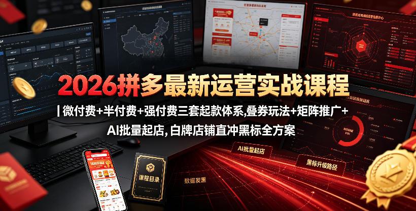 2026拼多多最新运营实战课程|微付费+半付费+强付费三套起款体系,叠券玩法+矩阵推广+AI批量起店,白牌店铺直冲黑标全方案-我爱项目网