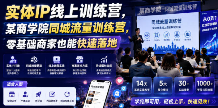 实体IP线上训练营，某商学院同城流量训练营，零基础商家也能快速落地-我爱项目网