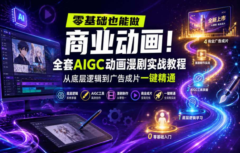 零基础也能做商业动画！全套AIGC动画漫剧实战教程，从底层逻辑到广告成片一键精通-我爱项目网