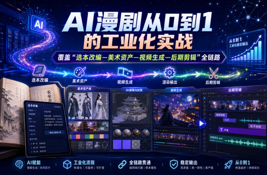 AI漫剧从0到1的工业化实战，覆盖“选本改编—美术资产—视频生成—后期剪辑”全链路（更新6月）-我爱项目网