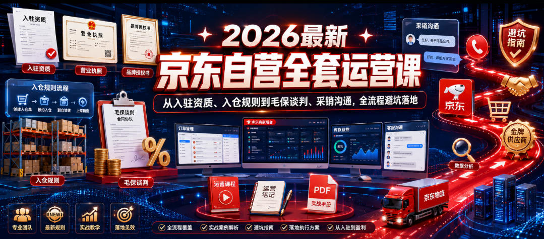 2026最新京东自营全套运营课，从入驻资质、入仓规则到毛保谈判、采销沟通，全流程避坑落地-我爱项目网