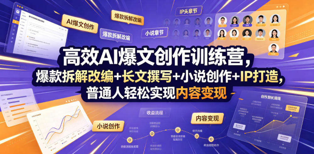 高效AI爆文创作训练营，爆款拆解改编+长文撰写+小说创作+IP打造，普通人轻松实现内容变现-我爱项目网