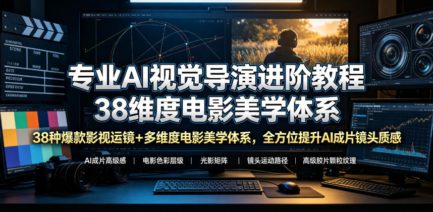 专业AI视觉导演进阶教程，38种爆款影视运镜+多维度电影美学体系，全方位提升AI成片高级感与镜头质感-我爱项目网