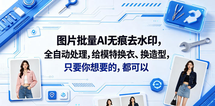 图片批量AI无痕去水印，全自动处理，给模特换衣、换造型，只要你想要的，都可以(软件+视频教程)-我爱项目网