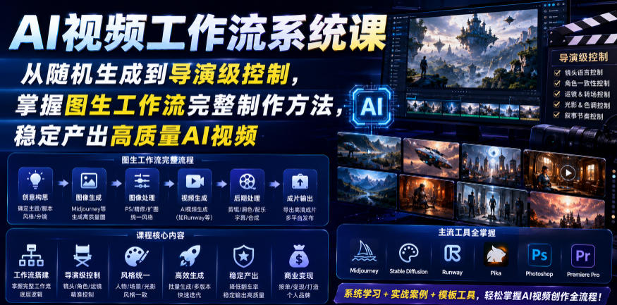 AI视频工作流系统课,从随机生成到导演级控制,掌握图生工作流完整制作方法,稳定产出高质量AI视频-我爱项目网