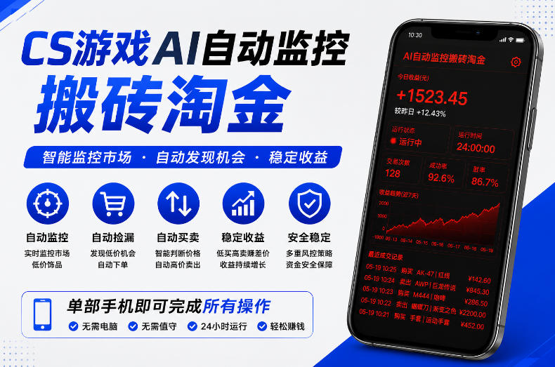 CS游戏AI自动监控搬砖淘金，稳定运行多年，支持任何形式验证，日入300+【揭秘】-我爱项目网