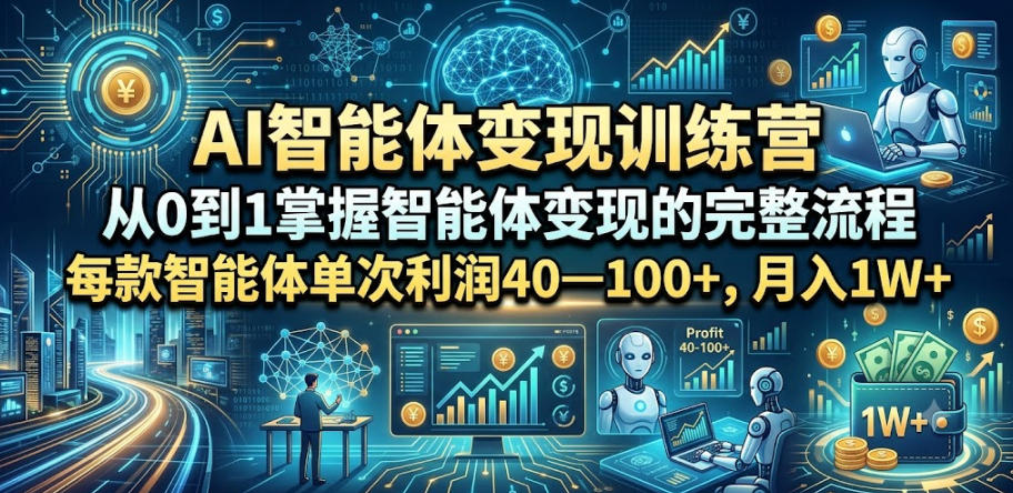 AI智能体变现训练营，从0到1掌握智能体变现的完整流程，每款智能体单次利润40—100+，月入1W+-我爱项目网