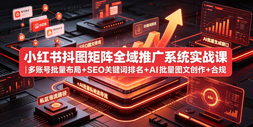 小红书抖图矩阵全域推广系统实战课｜多账号批量布局+SEO关键词排名+AI批量图文创作+合规私域导流完整落地教程-我爱项目网