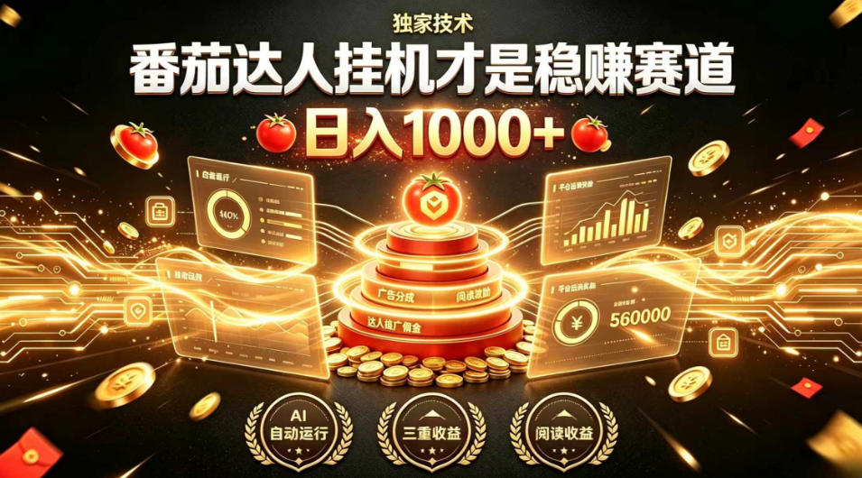 别再瞎找副业！番茄达人挂G才是稳賺赛道，日入1000+，全程傻瓜式操作，可矩阵放大【揭秘】-我爱项目网