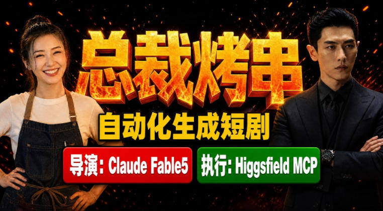 Claude Fable5担任导演+Higgsfield MCP落地执行｜《总裁烤串》真人质感短剧全自动AI生成全流程教学-我爱项目网