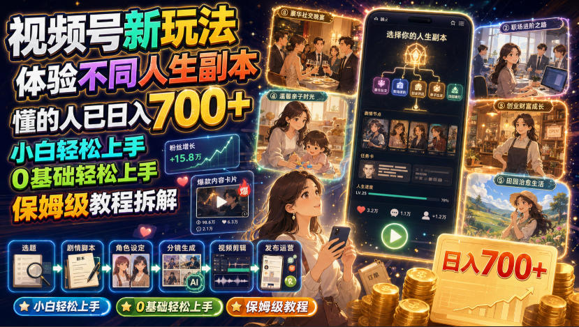 视频号新玩法体验不同人生副本，懂的人已日入700+，小白轻松上手，0基础轻松上手，保姆级教程拆解-我爱项目网