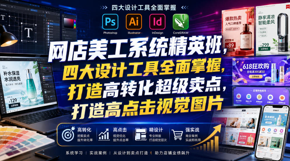 网店美工系统精英班，四大设计工具全面掌握，打造高转化超级卖点，打造高点击视觉图片（2026年7月）-我爱项目网