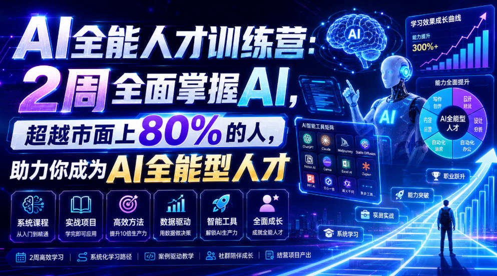 AI全能人才训练营：2周全面掌握AI，超越市面上80%的人，助力你成为AI全能型人才-我爱项目网