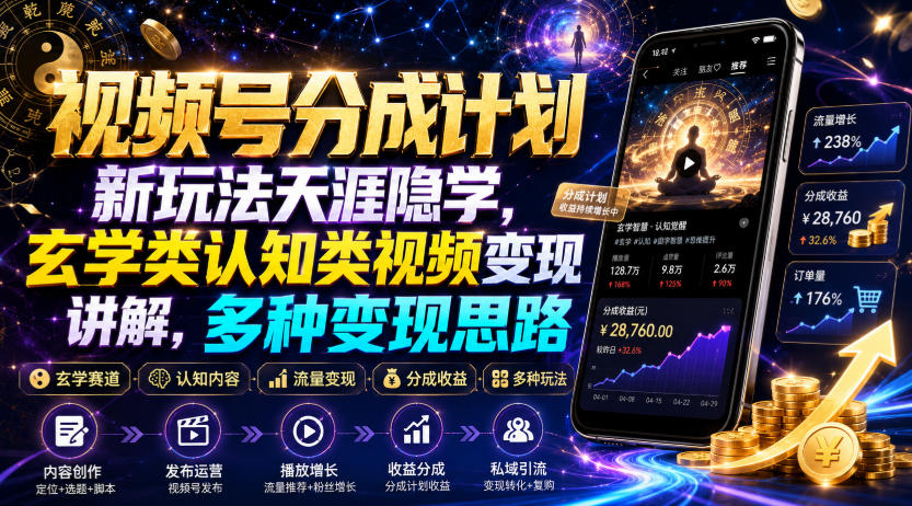 视频号分成计划新玩法天涯隐学，玄学类认知类视频变现讲解，多种变现思路-我爱项目网