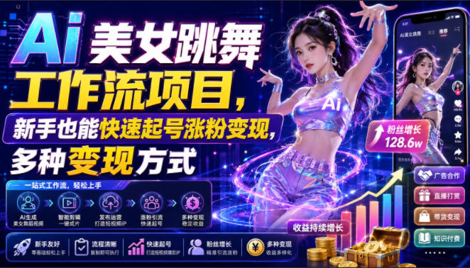 Ai美女跳舞工作流项目，新手也能快速起号涨粉变现，多种变现方式-我爱项目网