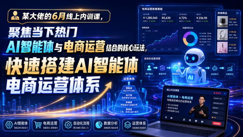 某大佬的6月线上内训课，聚焦当下热门AI智能体与电商运营结合的核心玩法，快速搭建AI智能体电商运营体系-我爱项目网