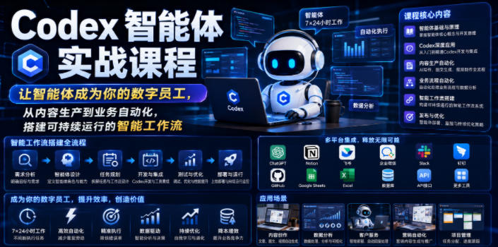 Codex智能体实战课程，让智能体成为你的数字员工，从内容生产到业务自动化，搭建可持续运行的智能工作流-我爱项目网