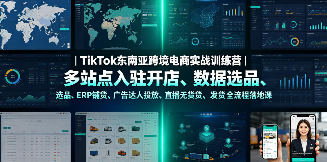 TikTok东南亚跨境电商实战训练营｜多站点入驻开店、数据选品、ERP铺货、广告达人投放、直播无货源发货全流程落地课-我爱项目网