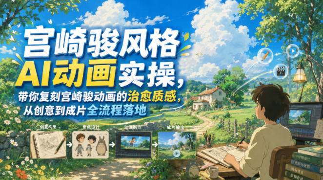 宫崎骏风格AI动画实操，带你复刻宫崎骏动画的治愈质感，从创意到成片全流程落地-我爱项目网