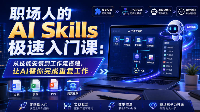 职场人的AI Skills极速入门课：从技能安装到工作流搭建，让AI替你完成重复工作-我爱项目网