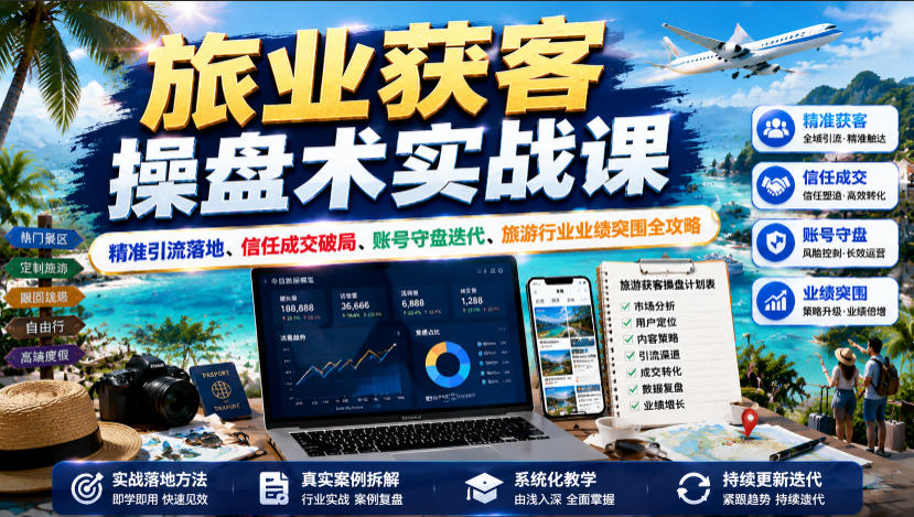 旅业获客操盘术实战课｜精准引流落地、信任成交破局、账号守盘迭代、旅游行业业绩突围全攻略-我爱项目网