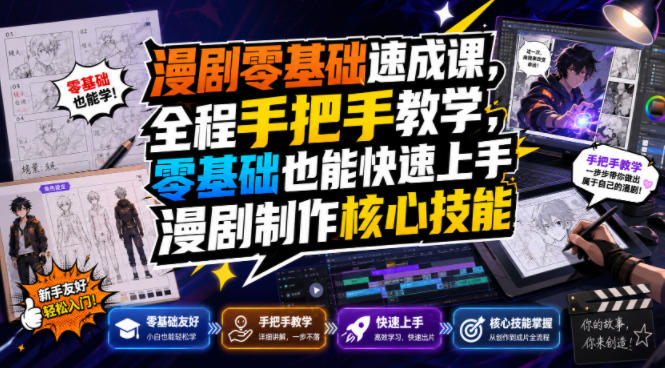 漫剧零基础速成课，全程手把手教学，零基础也能快速上手漫剧制作核心技能-我爱项目网