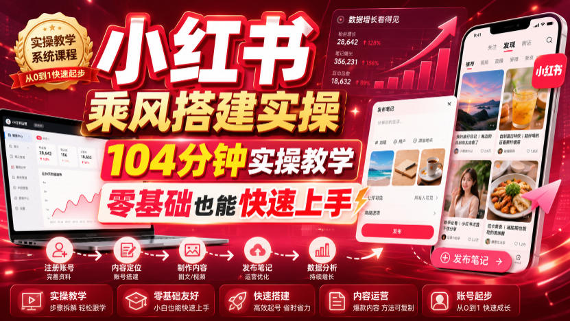 小红书乘风搭建实操，104分钟实操教学，零基础也能快速上手-我爱项目网
