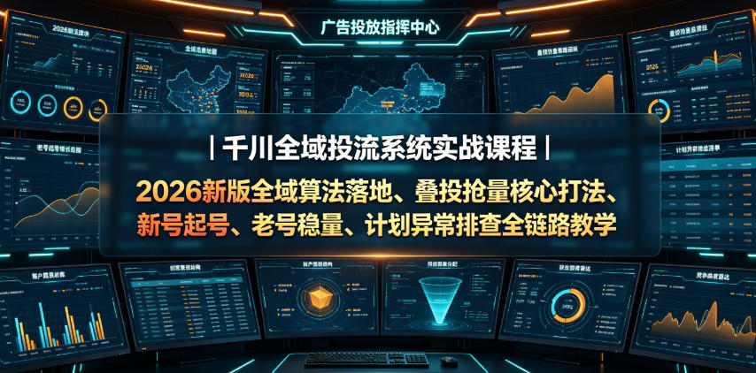 千川全域投流系统实战课程｜2026新版全域算法落地、叠投抢量核心打法、新号起号、老号稳量、计划异常排查全链路教学-我爱项目网