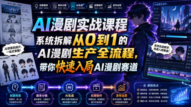 AI漫剧实战课程，系统拆解从0到1的AI漫剧生产全流程，带你快速入局AI漫剧赛道-我爱项目网