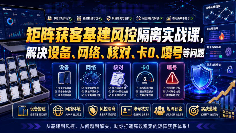矩阵获客基建风控隔离实战课，解决设备、网络、核对、卡0、嘎号等问题-我爱项目网