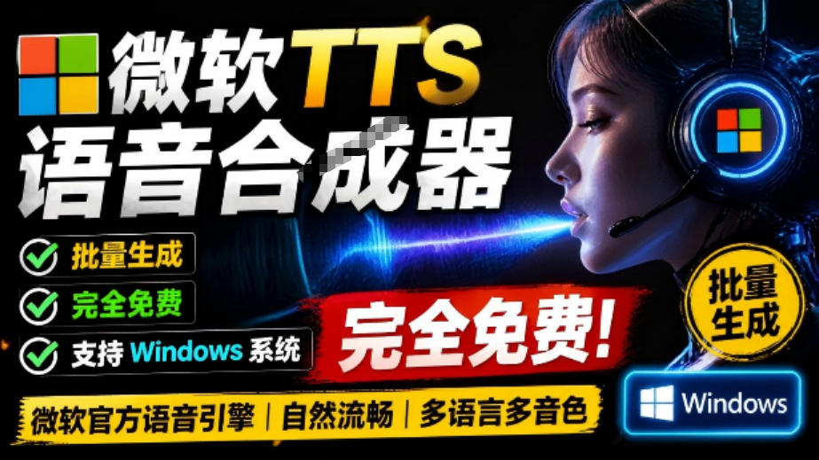 微软TTS免费语音配音生成器，完全免费，支持多语音、多音色选择，Windows系统专用TTS语音合成器-我爱项目网