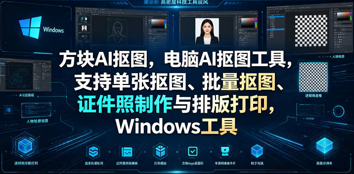 方块AI抠图,电脑AI抠图工具,支持单张抠图、批量抠图、证件照制作与排版打印,Windows工具-我爱项目网
