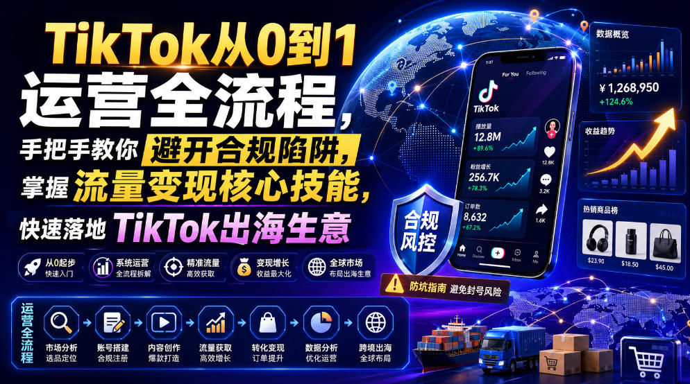 TikTok从0到1运营全流程，手把手教你避开合规陷阱，掌握流量变现核心技能，快速落地TikTok出海生意（更新7月）-我爱项目网